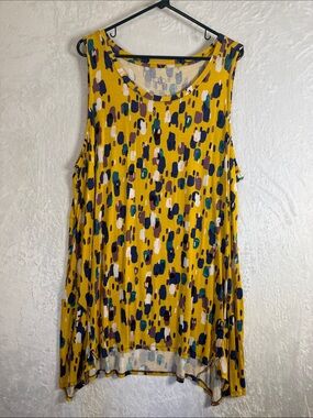 LOGO Sleeveless Mustard Abstract Print Tank Top 2X